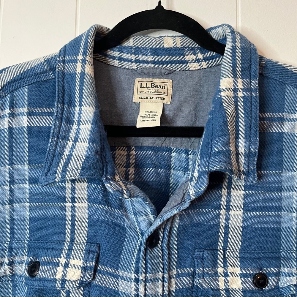 L.L. Bean Blue and White Plaid Button-Up Shirt Jacket Size XXXL - Picture 3 of 9